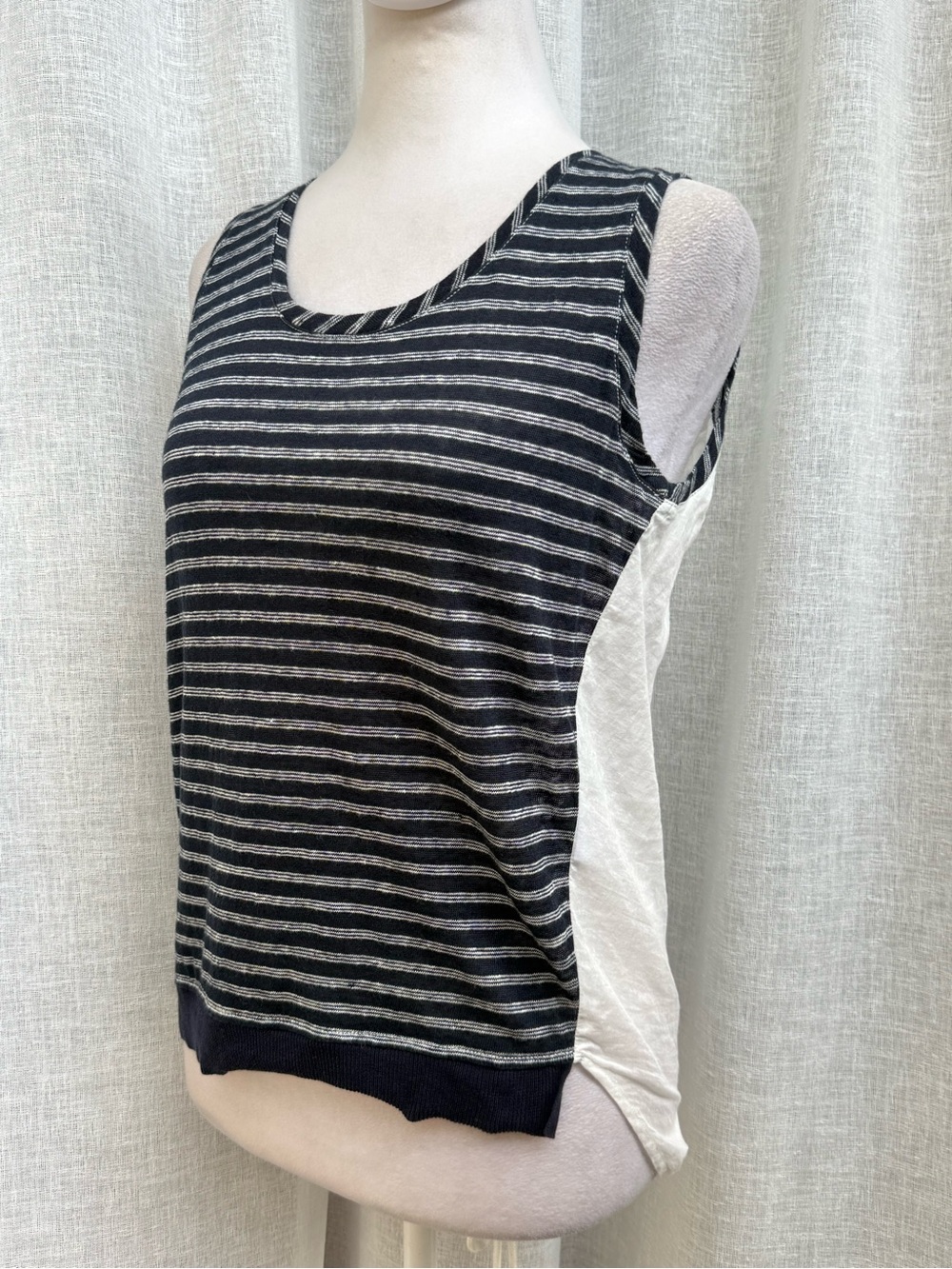 Gerard Darrel navy blue white striped sleeveless summer top blouse